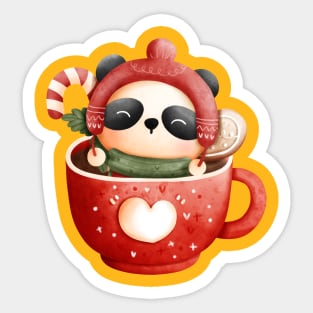 Cute Christmas Panda Bear in a Red Heart Teacup Sticker